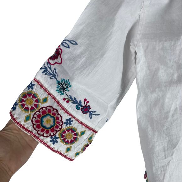 Johnny Was Sicilia Cropped Linen Kimono Jacket Floral Embroidery Size XS - Picture 11 of 12